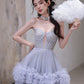 DOLLY Elegant Fog Blue strapless Bandeau High Waist Tutu wedding Dress- vero