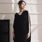 DOLLY Elegant Black Swing Collar Sleeveless Open Back Drape Dress-Kaka (V)