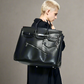 Birkin inspired handmade PU Leather Black tote buckle travel overnight weekender handbag
