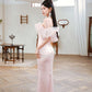 DOLLY Elegant Pastel pink Ruffle Sleeves Long Party Dress- Mina