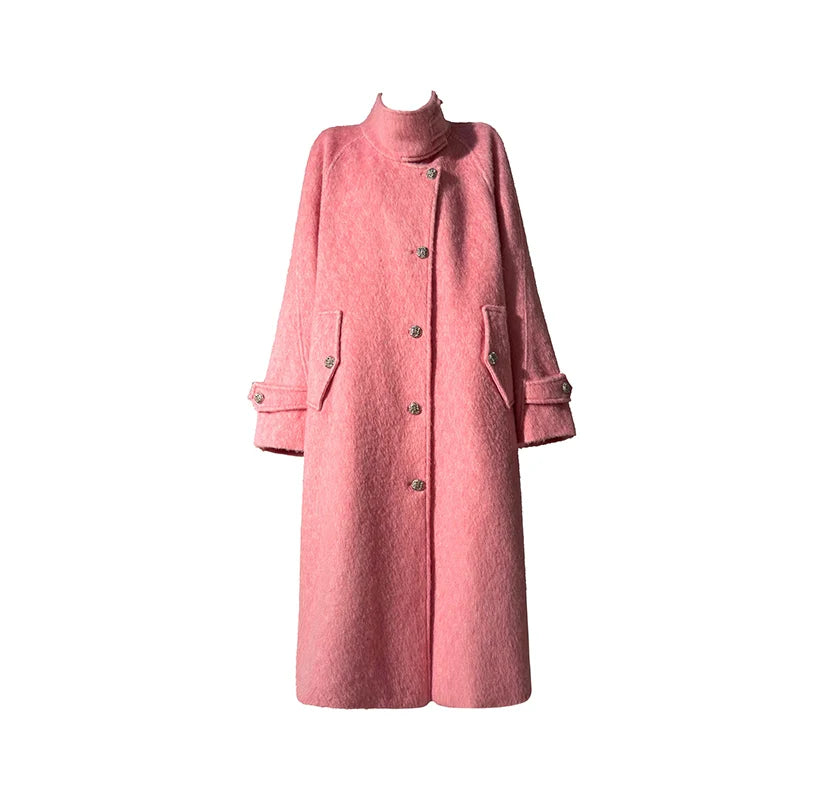 Luxury full Winter Coat Bubble gum Pink Inkstone wool long coat - Lanshan