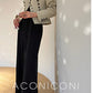 Aconiconi Elegant Black Sea Blue wide leg Long Chic Pants- Black Tea Salt Lake