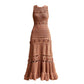 Aconiconi Elegant Brown Sleeveless 100% cotton Crochet Knitted Long midi Dress - Alice Dream