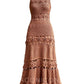 Aconiconi Elegant Brown Sleeveless 100% cotton Crochet Knitted Long midi Dress - Alice Dream