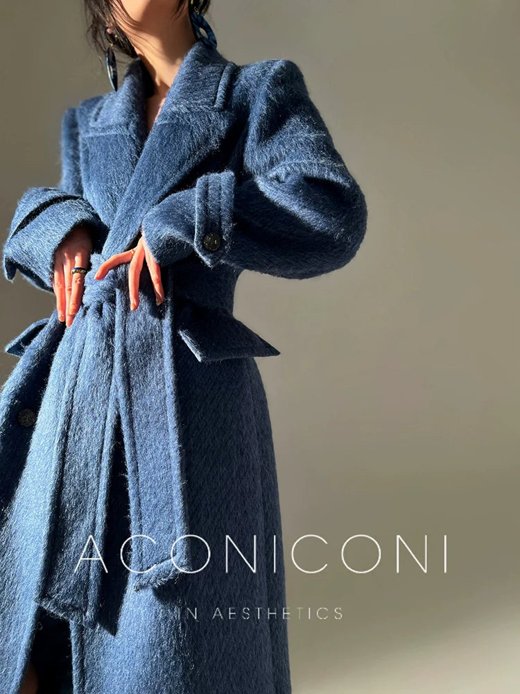 Aconiconi｜Galan Sumu long-haired high-grade woolen long coat- Kalanchoe