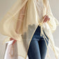 Aconiconi Elegant Beige Crew Neck Top/ High Waist Loose Long Skirt- Sea of Clouds Wind Chime