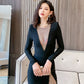 DOLLY Elegant V-Neck Long Sleeve Body Hug Rhinestone Short Sexy Party Dress-ZENA