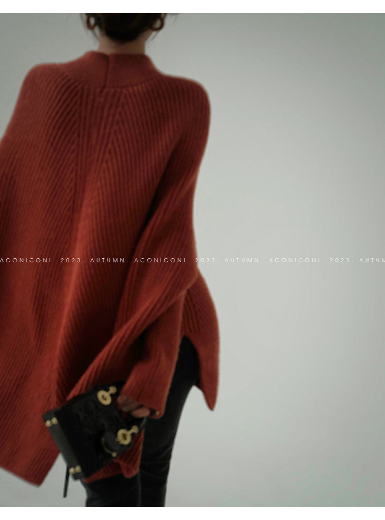 Aconiconi|Cloak Jacket Sleeve Loose Knit Shawl Shoulder Sweater - Snow Lovers