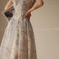 Aconiconi  high-end V-neck A-Line Vintage printed tea summer dress- Yufu fairy