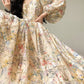 Aconiconi Elegant French Flower Print Puff Sleeve Loose Resort Dress-  Huatian Pear Cloud