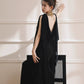 DOLLY Elegant Black Swing Collar Sleeveless Open Back Drape Dress-Kaka (V)