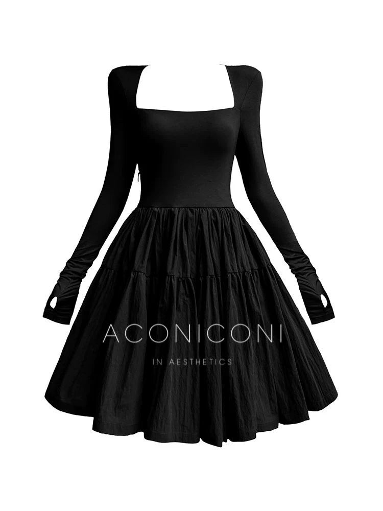 Aconiconi Elegant Black French Sleeveless High Waist Tutu Dinner Dress- Baileys