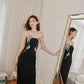 DOLLY Luxury Black Sleeveless Off Shoulder Diamond Tube Top Long Slit Dress-CLAUDIA