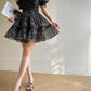 Aconiconi Elegant French Print Retro V-Neck Lace Tea Dress- Night Rose