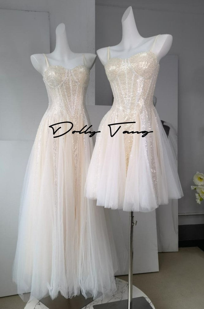 DOLLY Elegant Off White Sleeveless Sequin Long Wedding Guest Dress-Star