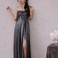 DOLLY Luxury Metallic Ash Pleated Tube Top Long Slit Dress-VIVA