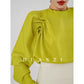 Huanzi silky satin pleated women's spring autumn long-sleeved top blouse - Aniy