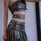 DOLLY Elegant Metallic Gray Skin Revealing Tube Top Long Dinner Dress-NIKITA