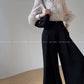 Aconiconi Eleant White Waist Loose Long Straight Suit Dinner Pants- Cloud Steps