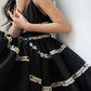 Aconiconi Elegant Black V-Neck Sleeveless Midi Tutu Chic Dress- Rainy Night in Paris