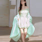 DOLLY High End Green ombre Off Shoulder Puff Sleeves Pleated Tutu Dress- Tulip