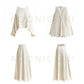 Aconiconi Elegant Beige Crew Neck Top/ High Waist Loose Long Skirt- Sea of Clouds Wind Chime