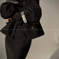 Black night wool two-piece coat jacket skirt - Utopia moonlit