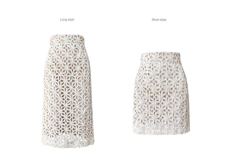 Aconiconi Elegant French Retro Hollow lace High Waist Midi pencil lace Skirt - Tina