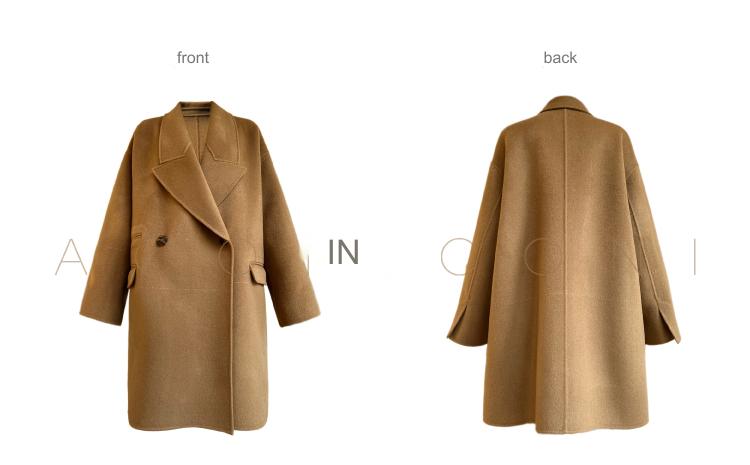 Aconiconi Elegant Brown Suit Collar Double Breasted Long Sleeve Long Coat- Ximu Lover