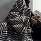 Aconiconi Elegant Black And White Stripe Long Sleeve Long Wool Coat- Quiet Night Flowing Light