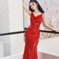 DOLLY Elegant Red French Sleeveless Sequin Backless Long Cocktail Dress-Quin