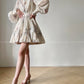 Aconiconi Elegant Stand Collar Long Sleeve Flower Print Tutu Dinner Dress- Konos Love Letter