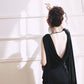 DOLLY Elegant Black Swing Collar Sleeveless Open Back Drape Dress-Kaka (V)