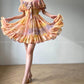 Aconiconi Elegant Oil Painting Square Collar Ruffle cocktail Dress- Floating Light Painting Summer