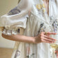 Aconiconi Elegant French Print V-Neck Puff Sleeve vacation Dress- Cloud Forest in the Flowers