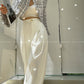 Aconiconi Eleant White Waist Loose Long Straight Suit Dinner Pants- Cloud Steps