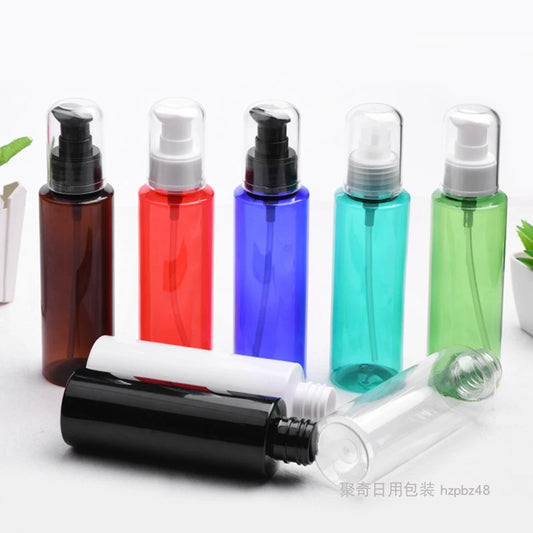 120ml flat shoulder water milk sub-bottling AS transparent full cover powder pump plastic lotion bottle PET cosmetic empty bottle