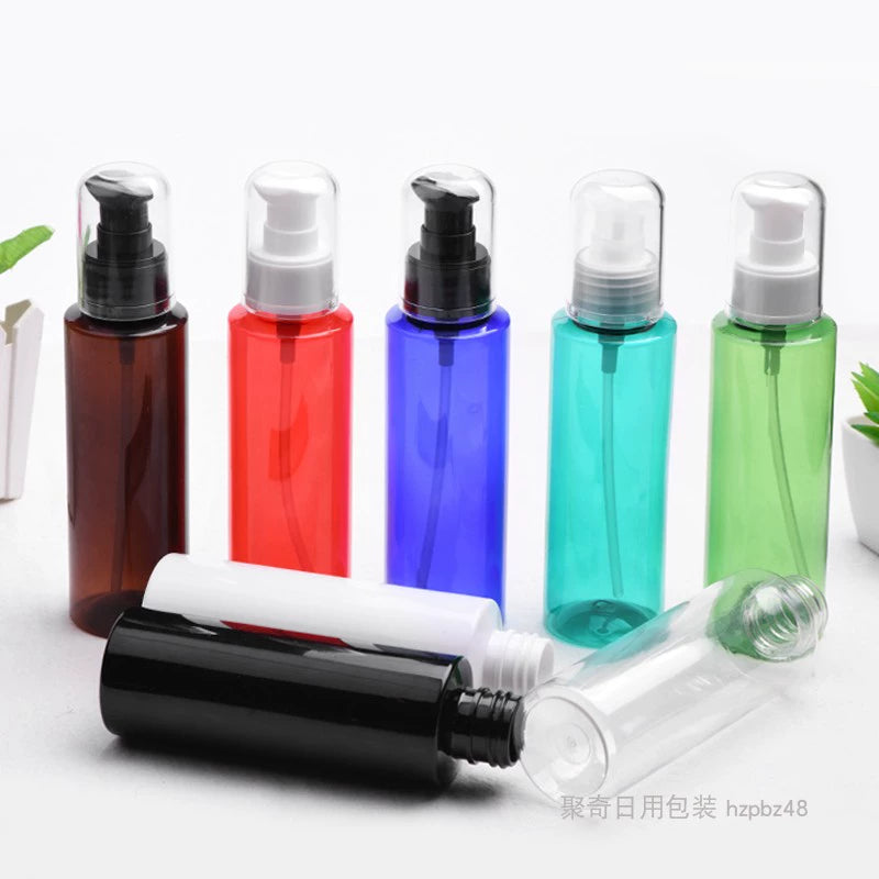 120ml flat shoulder water milk sub-bottling AS transparent full cover powder pump plastic lotion bottle PET cosmetic empty bottle