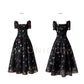 Aconiconi Elegant Black Floal Print Dinner Dress- Huajian Secret Realm