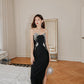 DOLLY Luxury Black Sleeveless Off Shoulder Diamond Tube Top Long Slit Dress-CLAUDIA