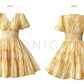 Aconiconi Elegant Yellow V-NeckPuff Sleeve Vacation Dress- Manshan