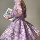 Aconiconi Square Collar Long Sleeve Tea Dress- Amethyst Water