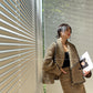 Aconiconi| Caramel wool jacket loose cropped tweed coat suit and skirt hip- Cocoa