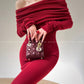 French shoulder body con knit off shoulder fall winter dress - Smoky Rose