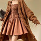 Aconiconi Autumn Floral print French A line brown cottage Dress- Samba Moon