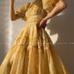 Aconiconi Elegant Yellow V-NeckPuff Sleeve Vacation Dress- Manshan