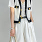 Huanzi custom V-neck knitting sleeveless blakc abd white top - Chiae