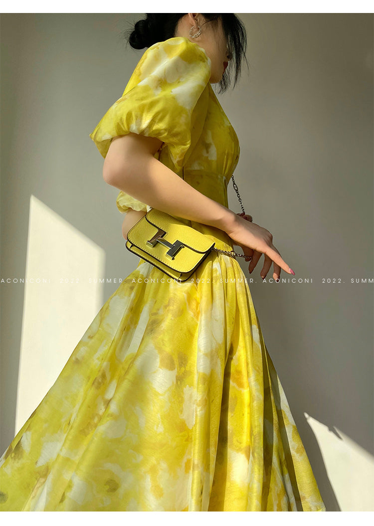 Aconiconi｜Lemon yellow high end summer dress- desire