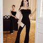 DOLLY High End Black Sleeveless Feather Tube Top Long Flared Pant Jumpsuit- Poel