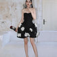 DOLLY Luxury Black Strapless Chet Wrap Flower Embroidered Tutu Cocktail Dress-Losa